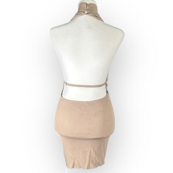 Aya Muse Tipo Mini Dress Women's XS Beige Cowl Neck Open Back Halter $650 - Picture 3 of 11